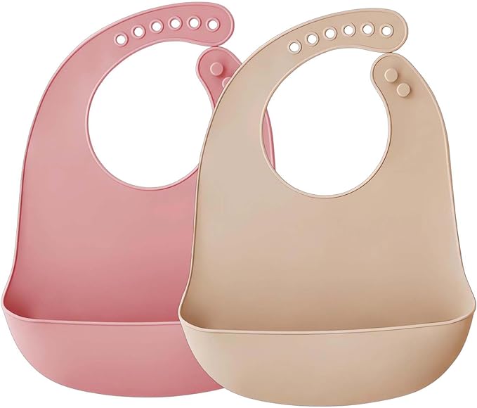 Silicone Baby Bibs Cute Super Thin Light Weight Feeding Bibs for Babies & Toddlers, Waterproof Adjustable Soft Silicone Bibs with Food Catcher Pocket, Unisex, Non Messy