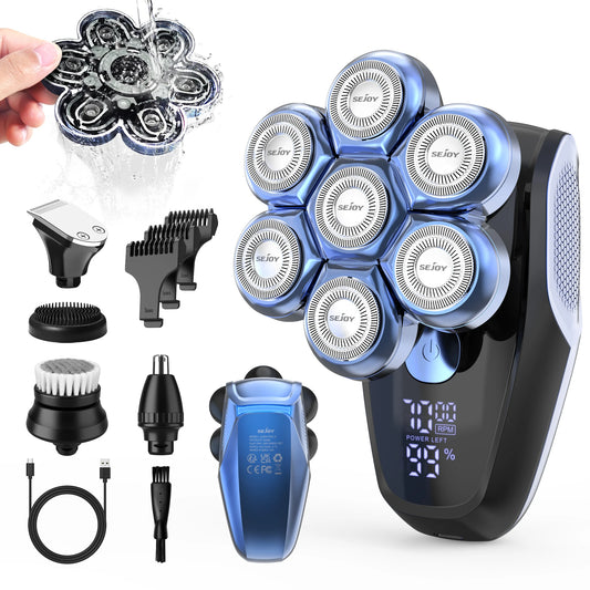 Electric Head Shaver for Men 5 in 1 Bald Hair Trimmer with 7 Blades USB Rechargeable LED Display Beard Shaver for Eye Catching Short Hair