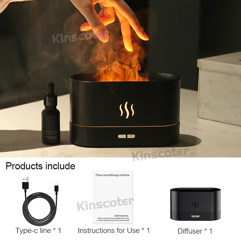 KINSCOTER Aroma Diffuser Ultrasonic Air Humidifier Cool Mist Maker Fogger LED Essential Oil Flame Lamp Diffusor