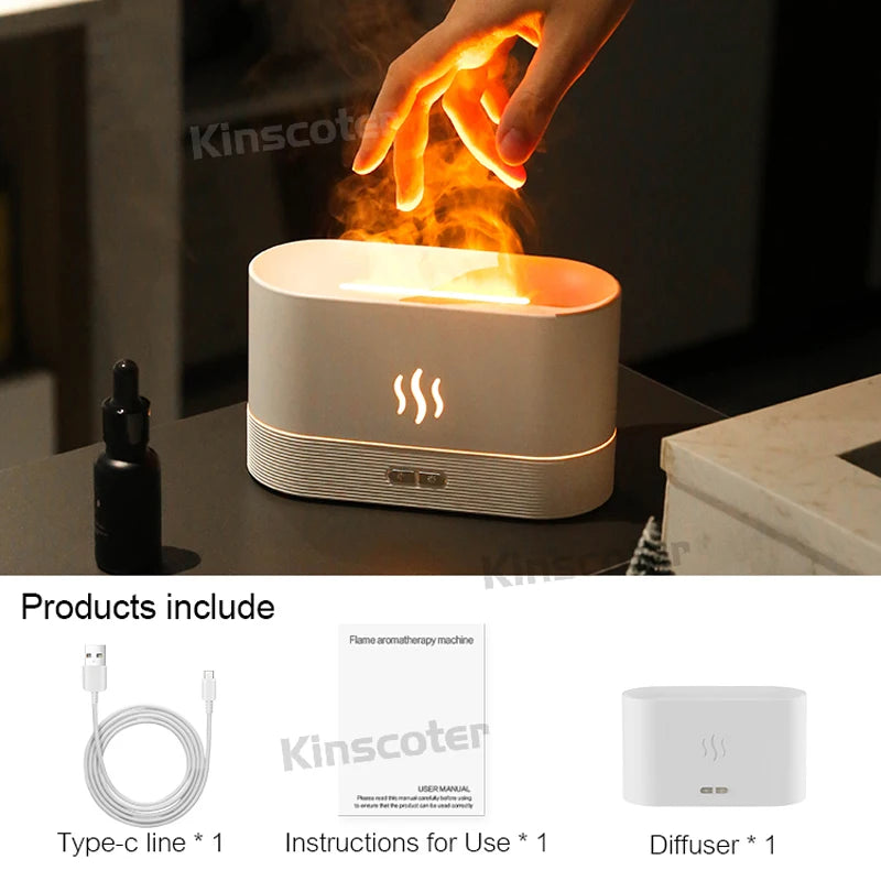 KINSCOTER Aroma Diffuser Ultrasonic Air Humidifier Cool Mist Maker Fogger LED Essential Oil Flame Lamp Diffusor