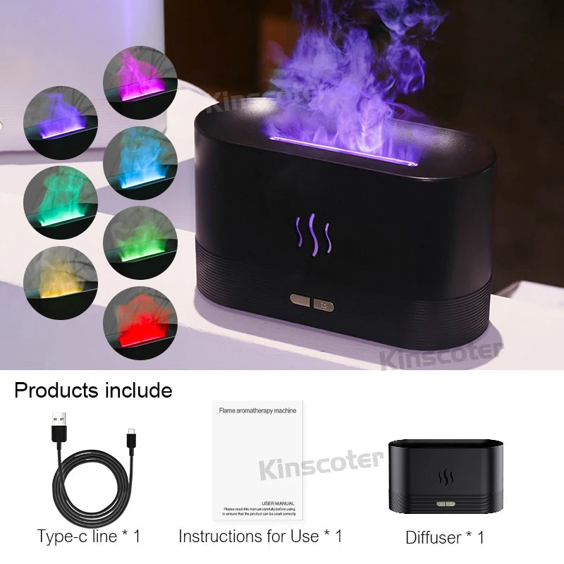 KINSCOTER Aroma Diffuser Ultrasonic Air Humidifier Cool Mist Maker Fogger LED Essential Oil Flame Lamp Diffusor