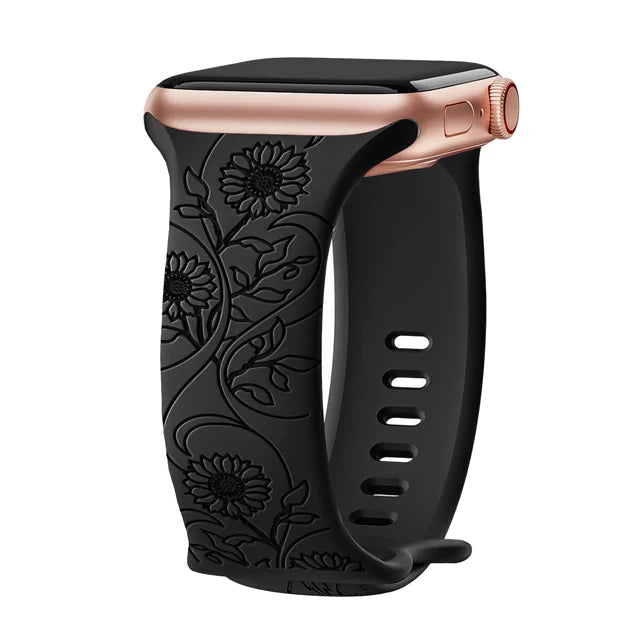 Engraved Band For Apple Watch Strap 44mm 42mm 41mm 40mm 45mm 49mm 38 Floral bracelet correa iwatch series 9 8 7 SE 6 5 4 3 Ultra