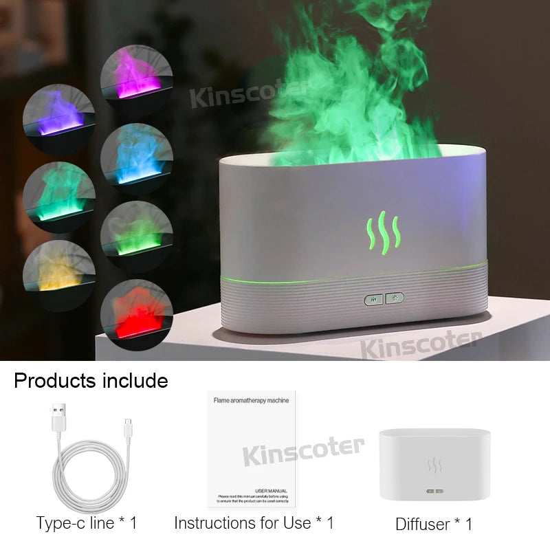 KINSCOTER Aroma Diffuser Ultrasonic Air Humidifier Cool Mist Maker Fogger LED Essential Oil Flame Lamp Diffusor