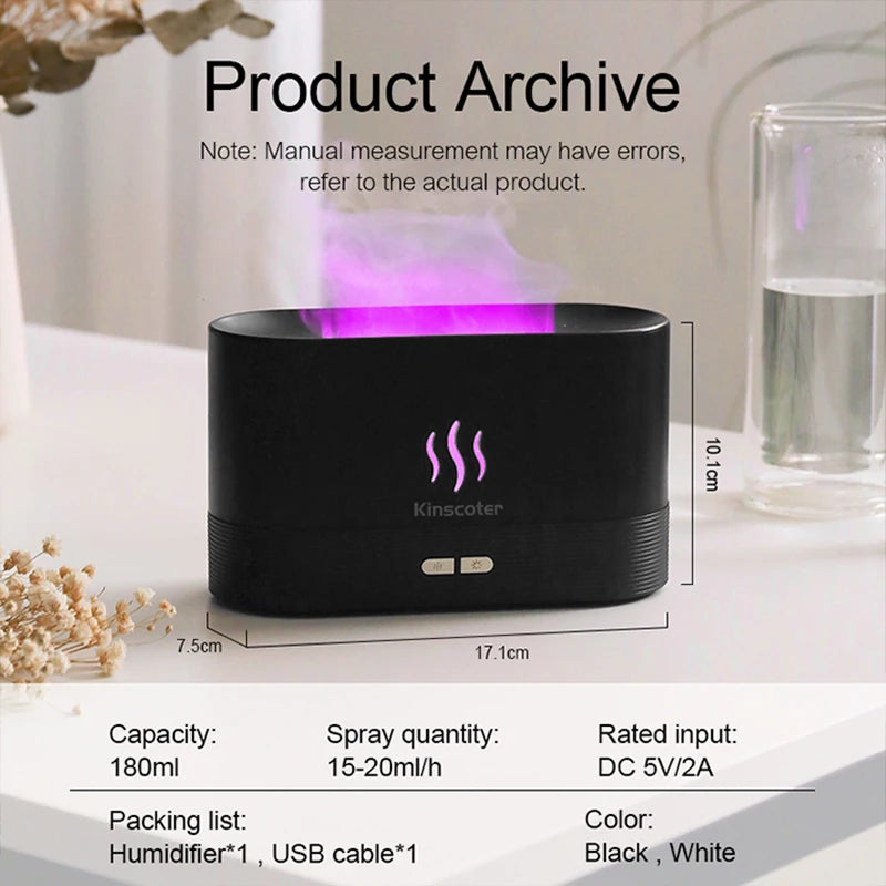 KINSCOTER Aroma Diffuser Ultrasonic Air Humidifier Cool Mist Maker Fogger LED Essential Oil Flame Lamp Diffusor