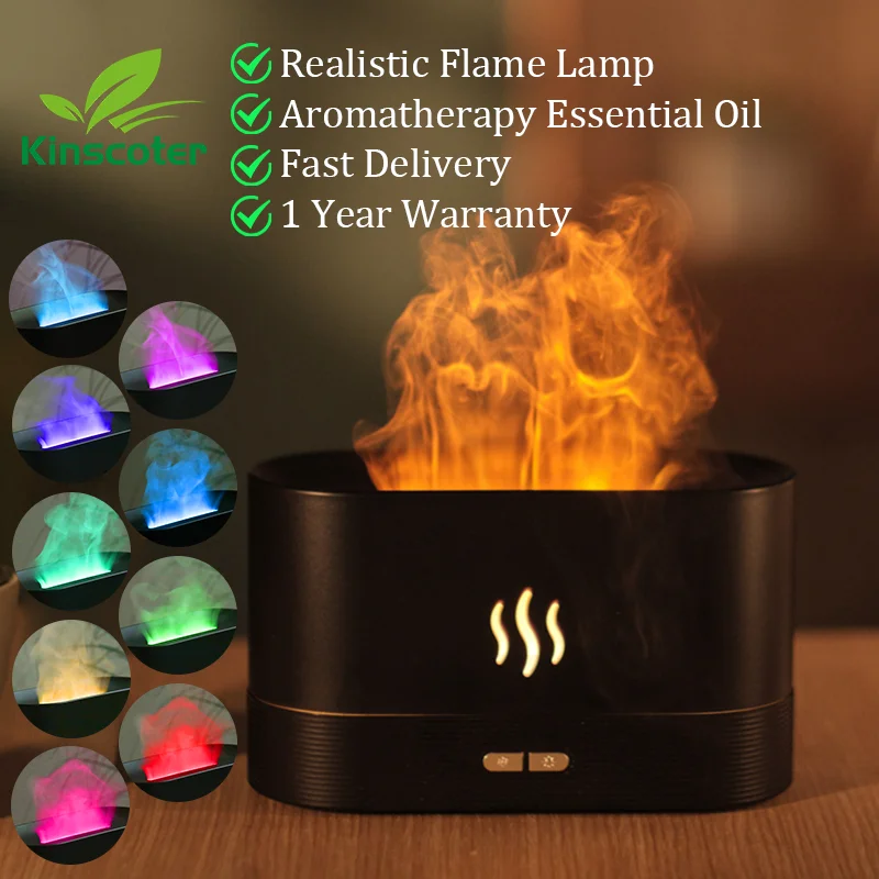 KINSCOTER Aroma Diffuser Ultrasonic Air Humidifier Cool Mist Maker Fogger LED Essential Oil Flame Lamp Diffusor